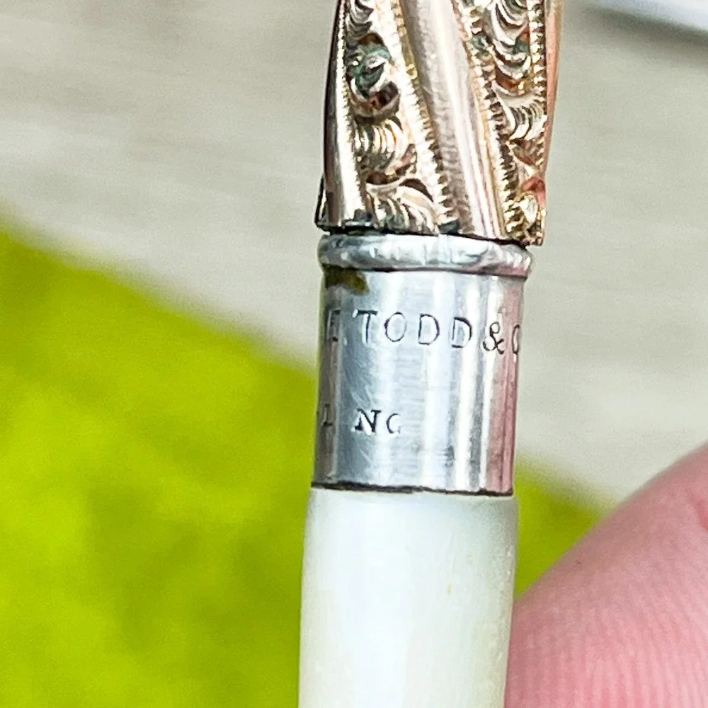 Mabie Todd & Co Sterling Silver Mother of Pearl Dip Pen Set Vintage Nibs Case